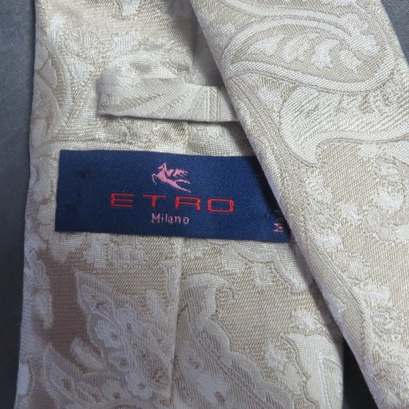 ❤️ETRO Off White / Tan PAISLEY NECKTIE TIE MADE IN ITALY - Picture 5 of 8